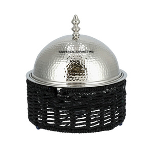 Olla caliente de acero inoxidable pulido con espejo con tapa dorada, cazuela de doble pared hecha a mano, calentador de alimentos de metal elegante de alta calidad - Product Image 5