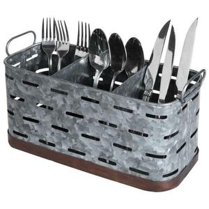 Soporte Rectangular de Cubiertos de Metal Galvanizado con 3 Compartimentos Reposapiés y Clips para Ollas - Product Image 1
