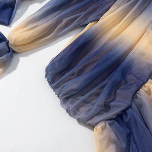 Robe longue d'été décontractée pour femmes, bleu et jaune, sans bretelles, dos évidé, plissée, longueur maxi, unie, teinte contrastée - Product Image 4