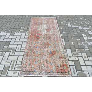 Tapis vintage 2,9x6,5 pieds, tapis turc d'appoint, tapis patchwork rouge et bleu - Product Image 1