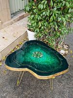 Table basse moderne portable en résine époxy ultra transparente de haute qualité, éco-responsable, avec structure en acier, revêtement 3D pour mobilier de maison