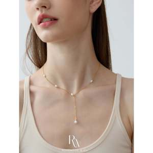 Collana a Y Placcata in Oro 18K con Perla Autentica e Perline, Regalo per Lei - Product Image 4