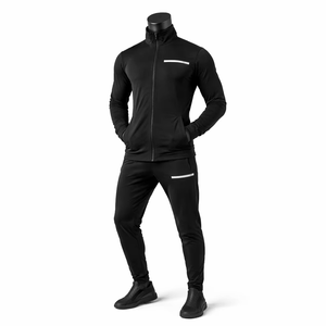 Unisex Black Windproof 2 in 1 Tracksuit Full Sleeve Zipper Sporty Casual Jogging Set Quick Dry Polyester Autumn Wear Solid Color - Product Image 2