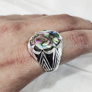 Anillo para hombre al por mayor, concha de abulón Natural, piedra preciosa, anillo de piedra natal, todos los tamaños, Joyería Árabe de aniversario, anillo de Plata de Ley 925 - Product Image 1