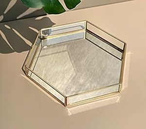 Bandeja de cristal de diseño moderno con base de espejo interior biselado Forma rectangular elegante para decoración del hogar y exhibición de almacenamiento - Product Image 2