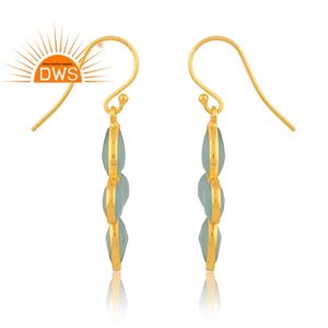 Dernières tendances en argent sterling plaqué or Aqua calcédoine pierre précieuse conception florale balancent boucle d'oreille Demi fournisseur de bijoux fins - Product Image 4