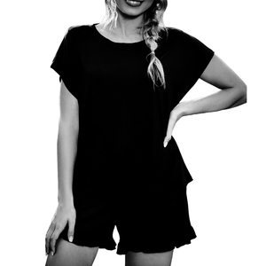 Maillot d'été décontracté pour femmes, vêtements de nuit thermiques, t-shirt à manches courtes et short assorti avec sérigraphie - Product Image 6