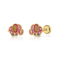 Boucles d'oreilles tendance en or jaune 18 carats, motif éléphant émaillé 7X9mm, dos vissé