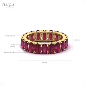 Classic Design Solid 14k Gold Natural 5x3mm Ruby Full Eternity Ring Oval Cut Gemstone Wedding Band Rings Wholesale Distributors - Product Image 5