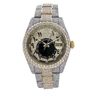 Glamorous Fully Iced Moissanite Diamond Watch Nuevas llegadas 41mm Árabe Amarillo Blanco Dos tonos Lujo Acero inoxidable Analógico - Product Image 2