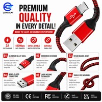 Cable Micro USB LUNG KAY OEM, Carga Rápida 3A, USB 2.0 a Micro B, Cable de Datos Trenzado de Nailon de 1m 2m 3m para Teléfono Android