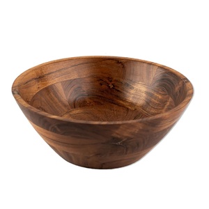 Cuenco para servir de madera de Acacia hecho a mano personalizado altamente pulido para el hogar, hotel y restaurante de la India - Product Image 1