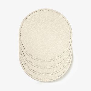 Ensemble de 4 sous-verres ronds en cuir véritable 100% avec tapis de table de cuisine en cuir et tampons en verre et tasses - Product Image 6