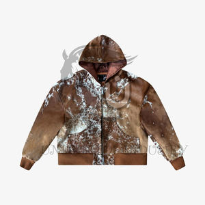 Double Zip Cowhide Unisex Winter Hoodie Quick Dry Breathable Tan White - Product Image 1