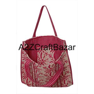 Bolsa de Mano Grande Acolchada de Algodón, Proveedores de Bolsas de Hombro con Estampado Floral Hechas a Mano para Mujer, Ecológicas para Compras y Supermercado - Product Image 3