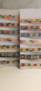 Tissu en dentelle brodée florale à motif complexe dans une garniture en tulle coloré pour une mode haut de gamme - Product Image 3