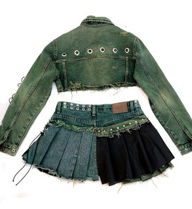 Precio al por mayor Cantidad de pedido mínima baja Venta de ropa de calle Denim Dos conjuntos de falda Mujer Faldas cortas y <span class=keywords><strong>minifaldas</strong></span> - Product Image 4