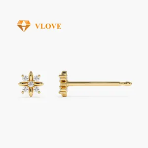 VLOVE Fine Diamond Jewelry Solid Gold Jewelry 14k Dainty Crisscross Cluster Diamond Studs
