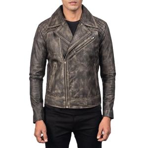 Washed Cowhide <b>Leather</b> Moto <b>Jacket</b> Slim Fit Turn-down Collar Zipper Closure Solid Color Wear Biker Style - Product Image 5