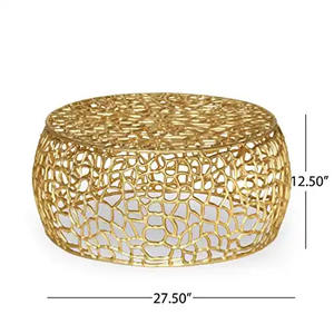 Table basse ronde en maille d'aluminium de style moderne fait à la main en or pour la décoration de salon à la maison-meubles en métal - Product Image 4