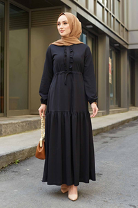 Abaya taille moyenne plaquée avec cordon de serrage Nouveau modèle Abaya Pakistan à Dubaï Vente en gros Caftan musulman Robe abaya pour femme - Product Image 5