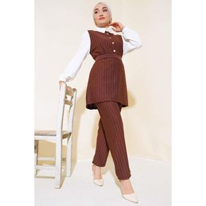 ชุด2ชิ้นลายทางประดับสีน้ำตาล - Product Image 4