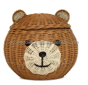 Round Bamboo Storage <b>Basket</b> Eco-friendly Durable Cute Handwoven Multi-functional Home Bedroom Nursery Kids Room Wardrobe Bin - Product Image 3