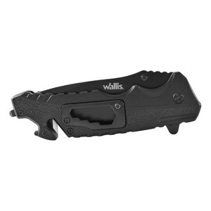 Coltello pieghevole Wallis K900372 con manico in metallo nero e clip per lama liscia nera - Product Image 4