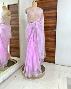 Saree de travail manuel en soie organza pure de créateur par Fab Zone Hand Drawn Printing - Product Image 5