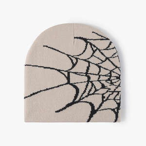 Wholesale Custom Logo <b>Spider</b> <b>Web</b> Jacquard Knitted <b>Beanie</b> Autumn Winter Warm Cuffless Hip Hop Unisex Hat - Product Image 2