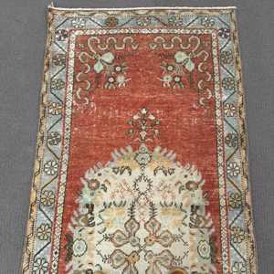 Vintage Rug, 0.3x1.1 ft <b>Runner</b> Rug, <b>Red</b> Blue Wool Rug - Product Image 3