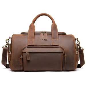 Sacs de voyage rétro en cuir de vache véritable marron grande capacité Weekender Overnight - Product Image 4