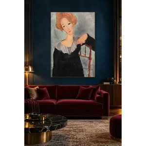 Fida Modigliani Femme aux cheveux roux et à la robe noire Impression sur toile - Product Image 1