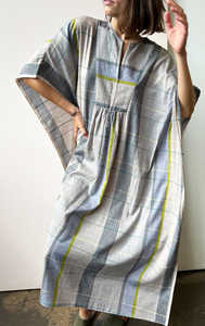 Robe d'été en coton grande taille à carreaux, manches trois-quarts, col en V, longueur genou, pour femmes, robe abaya personnalisée et ample - Product Image 4