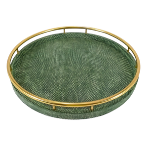 Bandeja Redonda Color Verde Musgo de Imitación de Piel de Boa, Modelo 090, Precio de Fábrica OEM/ODM para Uso en Hoteles/Bares/Restaurantes/Hogar - Product Image 3