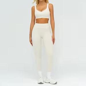 Ensemble de sport deux pièces pour femme, uni, sans couture, respirant, taille élastique, extensible dans les quatre sens, avec cordon de serrage intégral, sexy, pour gym et yoga, vente en gros - Product Image 6