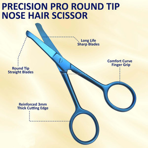 Tijeras de Acero Inoxidable Azul Titanio con Punta Redondeada para Recortar el Vello de las Orejas y la Nariz, Cejas, Bigote y Barba - Product Image 2