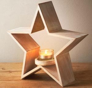 Pièce maîtresse de Noël en bois massif étoile bougeoir en forme d'étoile étoiles et accents d'hiver idéal pour les décorations de maison de vacances confortables - Product Image 1