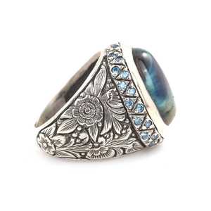 Men's 925 Sterling Silver <b>Ring</b> with <b>Turquoise</b> Obsidian Stone IGI Certified Rhodium Plated Fine Jewelry for Everyday Wear - Product Image 3