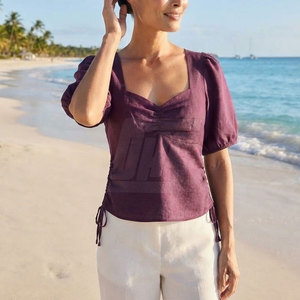 Stylish <b>Women</b> <b>Beach</b> Top Casual Summer Crop <b>Shirt</b> Lightweight Vacation Resort Wear Shorts Sleeve Holiday Fashion Clothing - Product Image 6