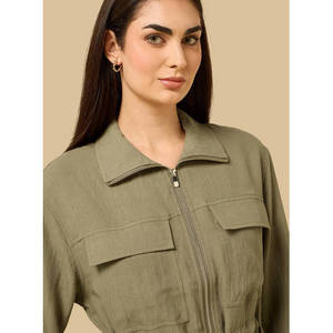 Women's Zip Through Utility Shirt Casual <b>Long</b> Sleeve Functional Workwear <b>Top</b> Zip Front OEM Private Label Cotton Bamboo Loose Fit - Product Image 4