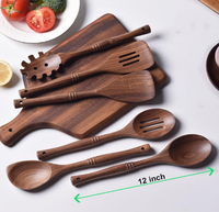 Ensemble de 6 cuillères en bois de noyer noir de haute qualité, faites à la main, écologiques, légères, outils de cuisine ergonomiques, 100 pièces