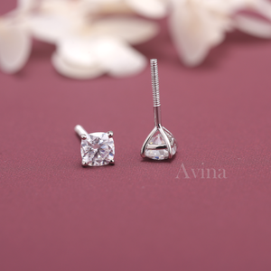 IGI Certified Lab Grown Diamond Cushion Cut Stud Earrings 18K White / Yellow & Rose Gold Solitaire Diamond Earrings - Product Image 6