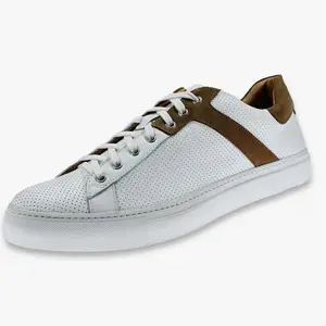 Men's lace-up sneakers plus size in perforated white leather with leather inserts, removable self-modelling insole, made in Ital