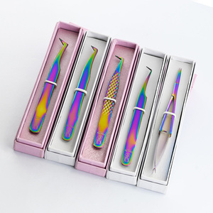 Pinzas para pestañas de alta calidad, Kit de pinzas para extensiones de pestañas, punta de fibra, pinzas en forma de L, tijeras para apretar, acero inoxidable - Product Image 1