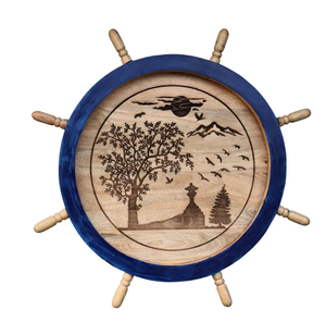 Decoración de pared de rueda de barco de madera rústica-decoración náutica con diseño escénico grabado mejor rueda de barco náutico decoración hecha a mano - Product Image 1
