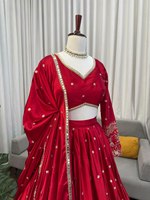 Lehenga Choli de Seda Pura con Diseño Elegante en Color Rojo, Completamente Cosido, Colección Popular para Bodas y Fiestas, Precio al por Mayor SHREE