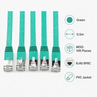 Cable de conexión Ethernet plano CAT6A FTP verde de 0.5m, cobre trenzado, RJ45 8P8C, PVC, para prueba de canal