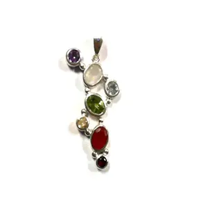 925 <b>Silver</b> Multi-Gemstone Pendant for Women Colorful Diamond Jewelry & Charms - Product Image 1
