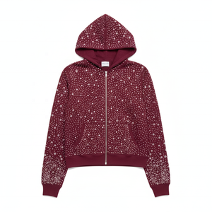 Custom Heavyweight <b>Oversized</b> Hoodie Men <b>Vintage</b> Embroidery Acid Wash Full Rhinestones Zip Up Hoodies & <b>Sweatshirts</b> - Product Image 1